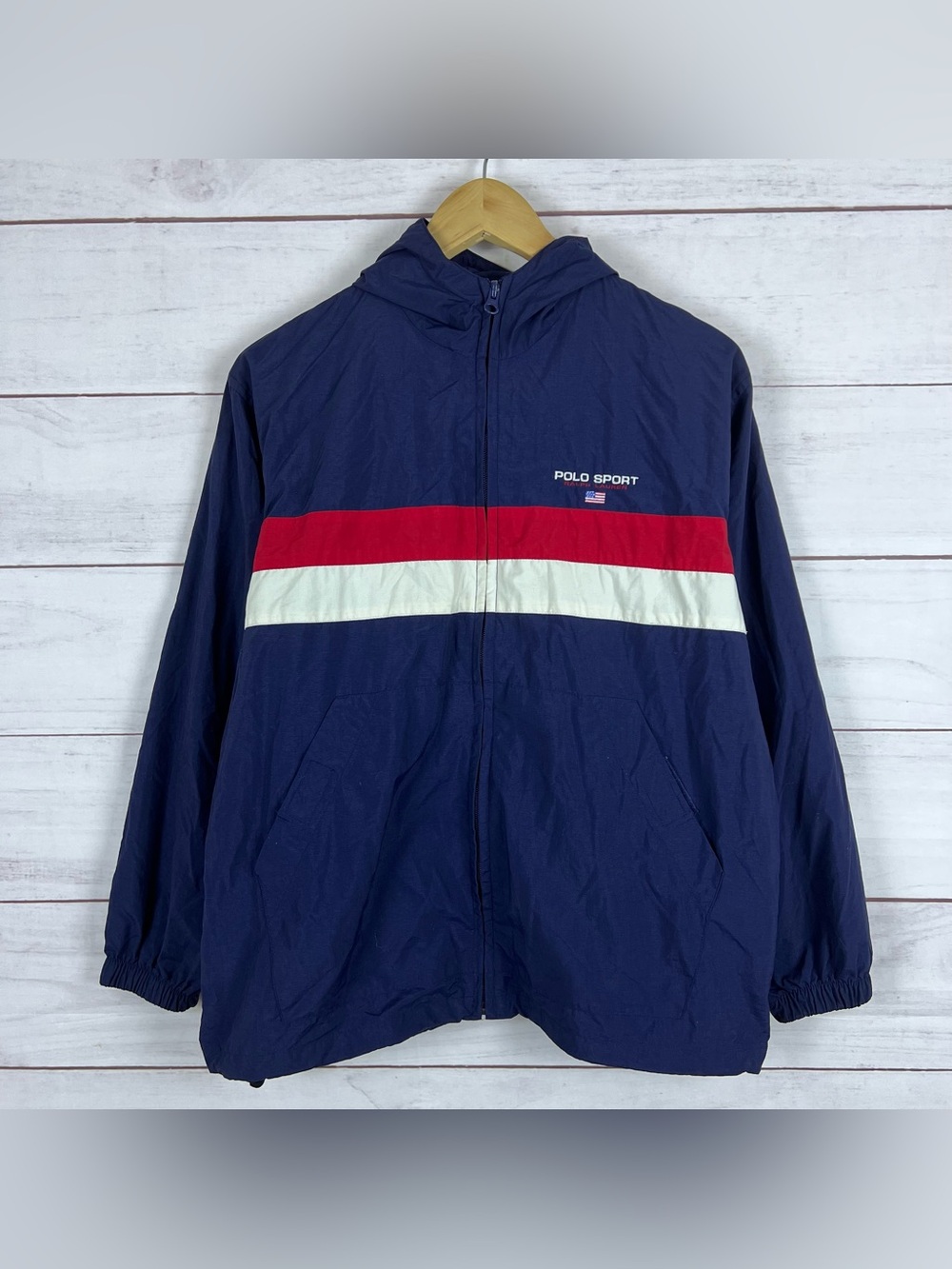 Vintage Polo Sport Ralph Lauren Women's Medium Hooded Windbreaker Jacket 90s